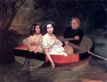 ロシア Painting - イェン・メラー・ザコメルスカヤ男爵夫人とボートに乗った少女との自画像 カール・ブリュロフ